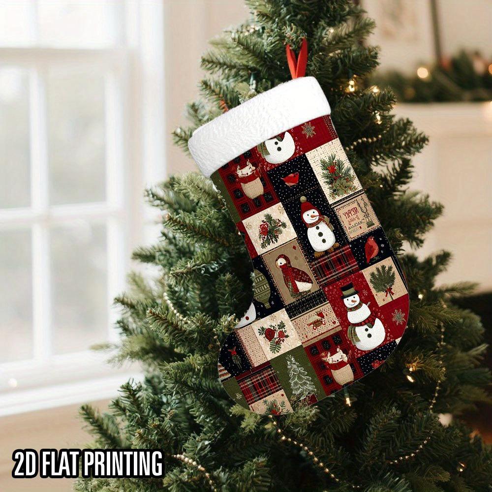 Christmas Decoration Fireplace Hanging Stocking 1pc Christmas Festive Collage Christmas Stocking, Soft Fabric Hanging So
