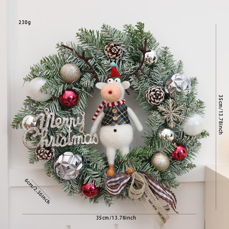 Christmas Wreath 35/40cm Pre-made Door Hanger, Festive Holiday Decoration for Home Entrance Xmas Decor