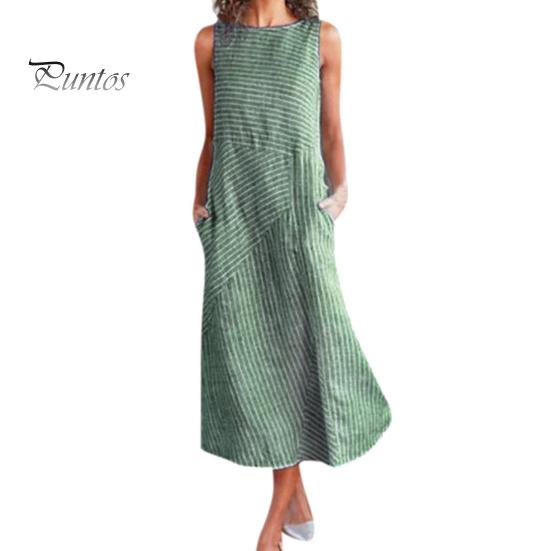 

Летний сарафан в полоску с принтом без рукавов с круглым вырезом и боковыми карманами Свободное платье до середины икры в стиле пэчворк Повседневная повседневная одежда Платье миди XL зелёный