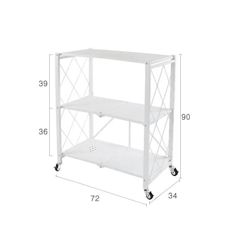 Foldable Metal Storage Rack Multifunctional Living Room Shelf Multilayer Installation Free Kitchen Organizer Trolley Bookshelf