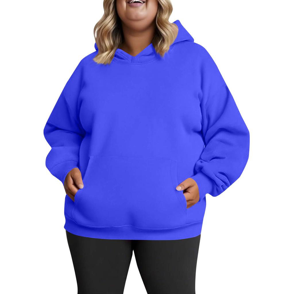 Women's Fashionable Casual Large-sized Long-sleeved Hooded Solid-color Sweatshirt