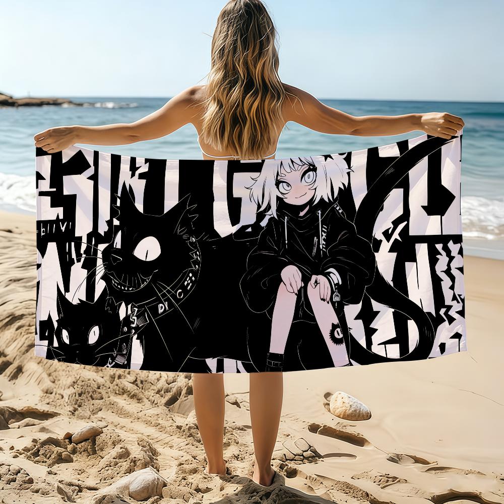 Serviette Filles Chat Noir Serviette de Plage Surdimensionnée Serviette à Séchage Rapide Absorbante Douce Serviettes de Bain Plage pour Hommes Femmes