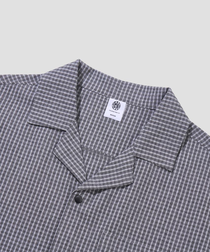 AGOD Open Collar Check Half Shirt [Black]