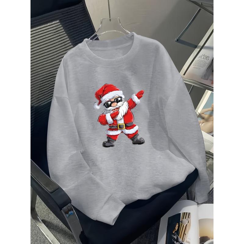 European sizes Boys' Santa Claus Print Casual Sport Autumn Winter Long-Sleeve Sweatshirt, Warm Crew Neck Top, Outdoor Wear.