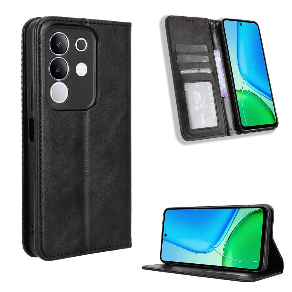 For vivo Y29 4G Retro PU Leather Case Phone Wallet Stand Cover