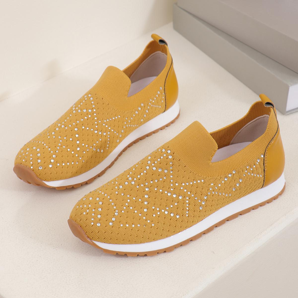

Женские кроссовки на плоской подошве, модные блестящие кроссовки с кристаллами, повседневные кроссовки без шнуровки, летние женские вулканизированные туфли, Zapatillas Mujer 43 жёлтый
