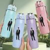 1PC Lone Male Suit Silhouette Print 750ml Colorful Plastic Sports Water Bottle Leakproof Pop Up Lid with Straw for Outdoor Work Home Use