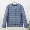 Warm Women's Duck Down Jacket Round Neck Collarless Plus Size Loose Fit Short Style Lightweight Autumn Winter Coat