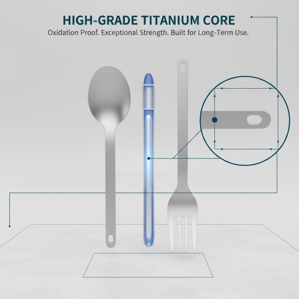 2 Pcs/Set Ultralight Titanium Tableware Portable Utensils Durable Flatware Set  Hiking Gear