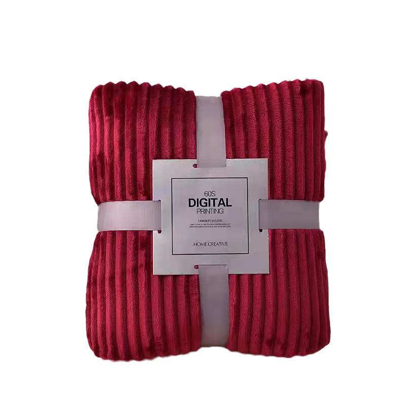 Solid Color Striped Flannel Sofa Throw Blanket for Children