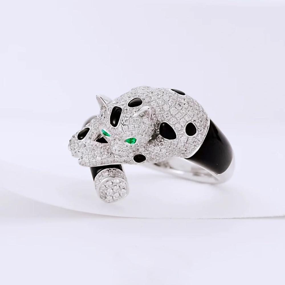 Nastavitelný Otevřený Leopardí Prsten pro Ženy Luxusní Styl Plně Osázený Diamanty Panther Prsten Elegantní Šperk