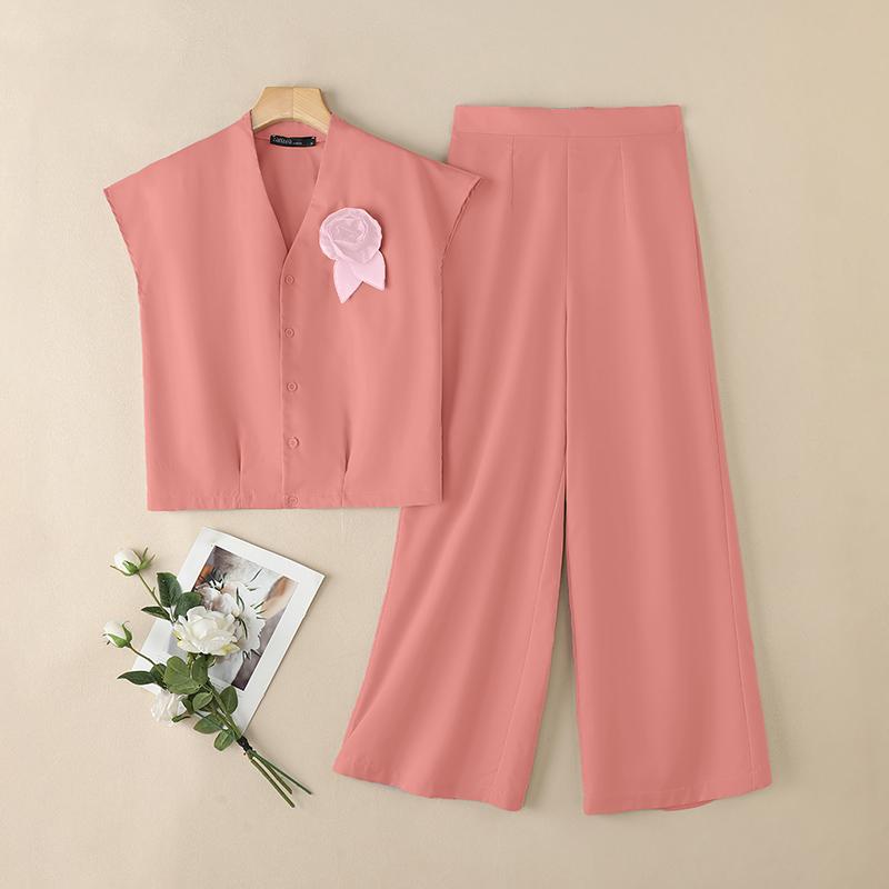 

ZANZEA Женский Блузка без рукавов и Брюки Повседневный Костюм-двойка 5XL розовый