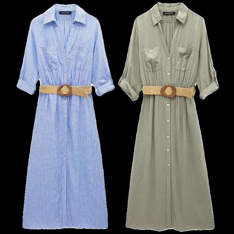 Fashion Style 2024 Summer New Women's Clothing Stylish Jute Belt Shirt Style Dress 8372077