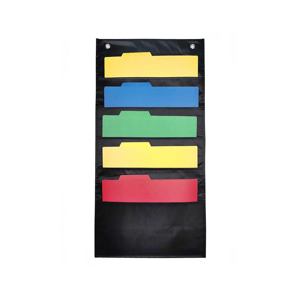 Hanging Wall File Organizer Large 5 Pockets Storage Pocket Chart with 2 Hangers Folder Holder Document Organizer for