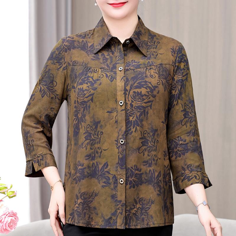 Women's Plus Size Floral Print Blouse – 3/4 Sleeve Button Down Casual Shirt (Sizes XL-6XL) for Middle-Aged Ladies
