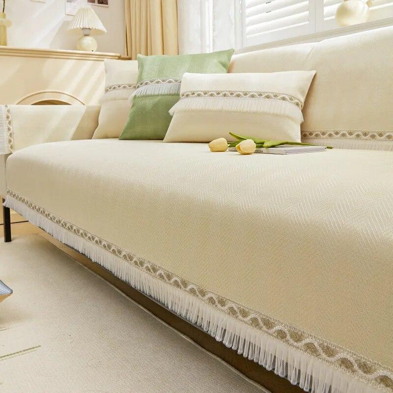 

Чехол для дивана из ледяного шелка, летний универсальный нескользящий коврик, прохладная на ощупь подушка, белое кружевное полотенце для дивана, чехлы для дивана для гостиной 70x70cm 1pcs