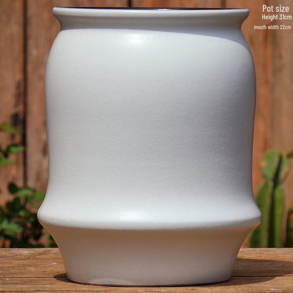 Extra Large White Ceramic Pot: European Style Succulent and Flower Pot for Courtyard Landscaping with Rough Texture and Large Caliber.