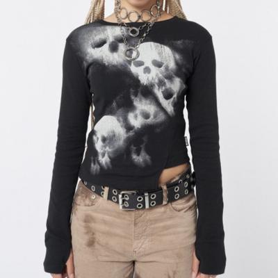 Y2K retro dámske tričko s odhaleným pupkom Harajuku abstraktnou potlačou s dlhým rukávom Gotický personalizovaný nepravidelný top
