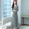 Autumn 2026 Korean Style Slimming Mid-Length Dress for Women - Waist-Cinched, Big Hem Design, Ideal for Middle-Aged Moms
