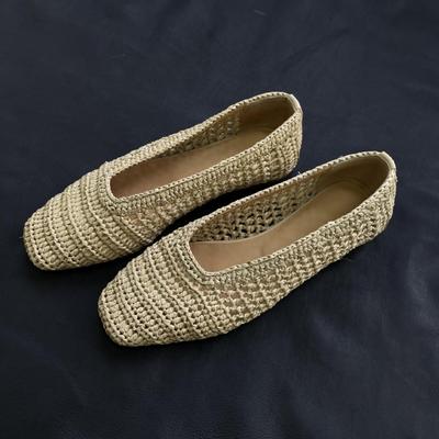 Sheepskin Version~ Niche Retro Style Raffia Hollow Woven Flat-soled Single Shoes Women's Shallow Mouth Square Head Grandma Shoes Ladyshoes