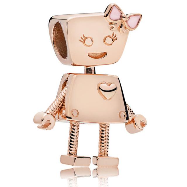 

Очарование из стерлингового серебра 925 пробы, милый бот Белла, большое сердце и множество бусин-роботов, подходит для браслета и ожерелья в форме сковороды, ювелирные изделия своими руками