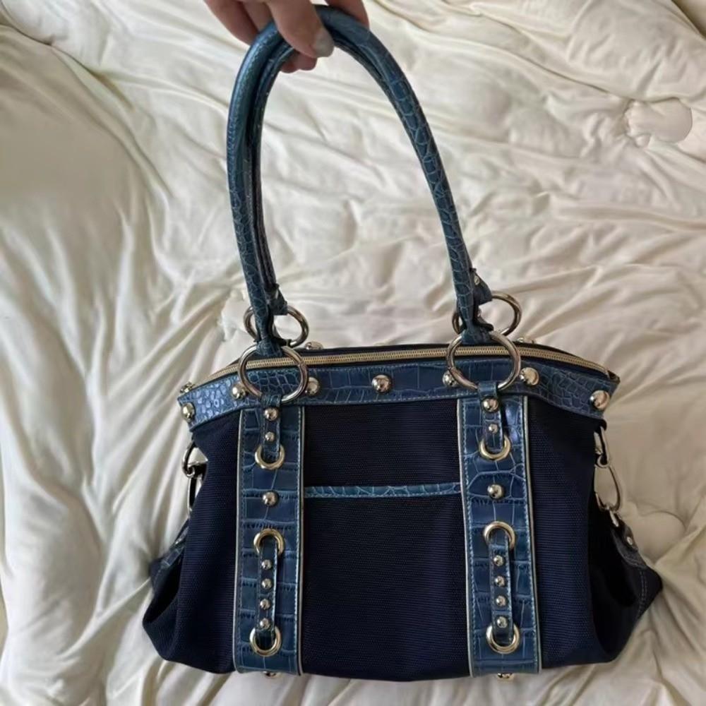 New Y2K Patchwork Shoulder Bag Riveted Design Large Capacity Underarm Bag Handbags Women Casual Wear