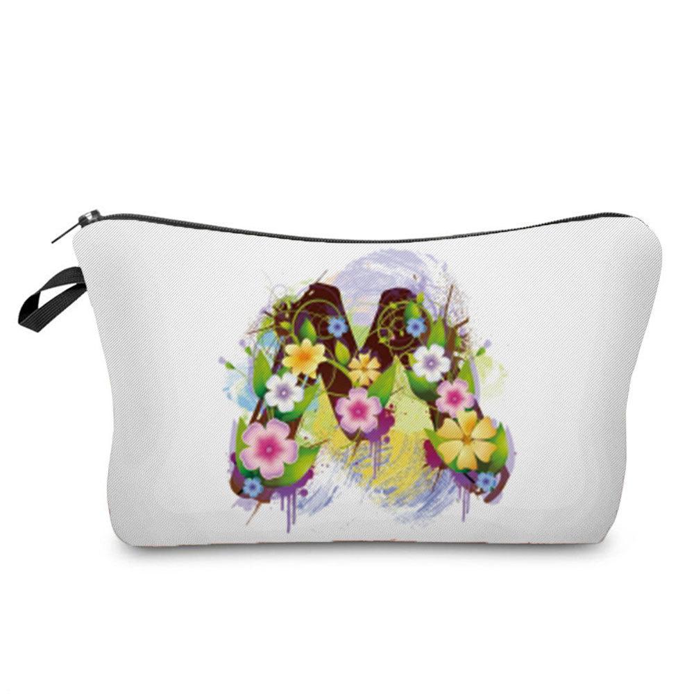 Women Flower Group Letters Print Cosmetic Bag Toiletries Organize Travel Storage Case 6787