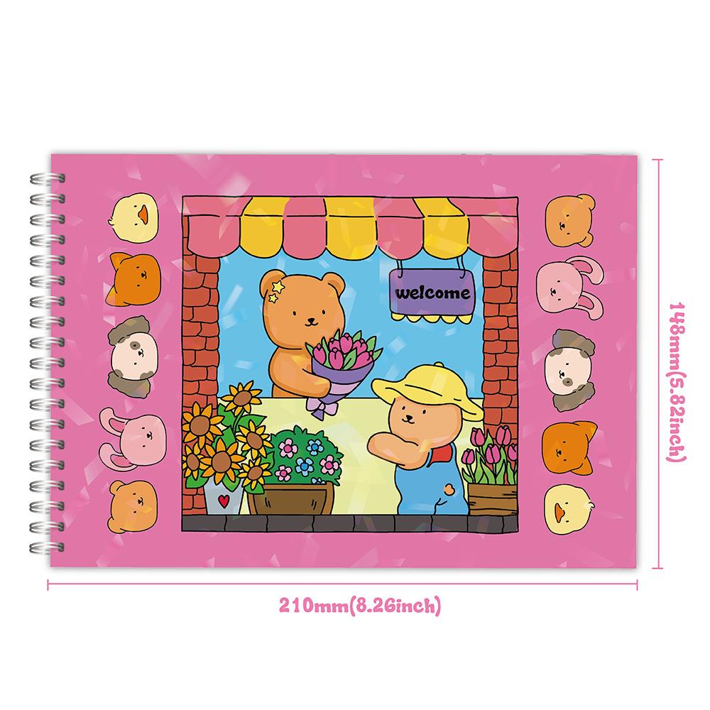 

Adorable Bear Coloring Book Set for Kids: 50 Sheets with Stickers, Sparkling Glitter & Spiral Binding, Perfect Creative Gift рожевий