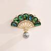 Chinese  Abalone Shell Fan Shaped Imitation Pearl Brooches For Unisex Popular Pins Jewelry Decoration Suit Party Gift
