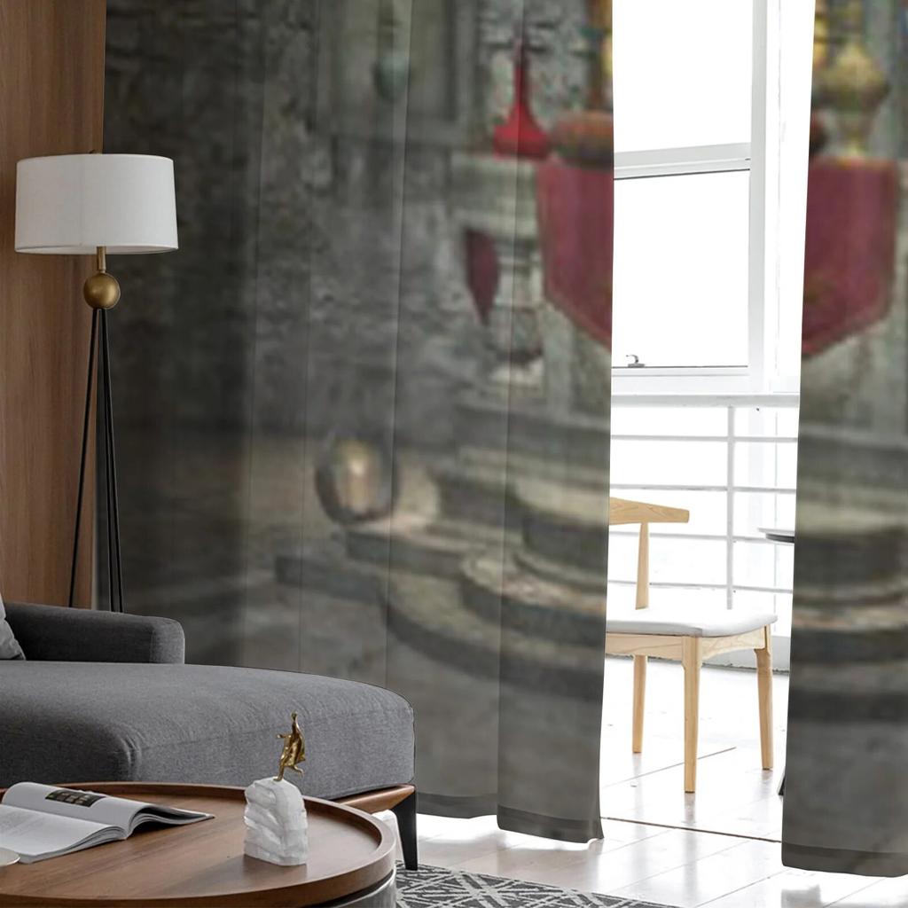 Ancient Altar Tulle Sheer Curtains for Living Room Decoration Curtain for the Room Bedroom Kitchen Voile Organza Curtains