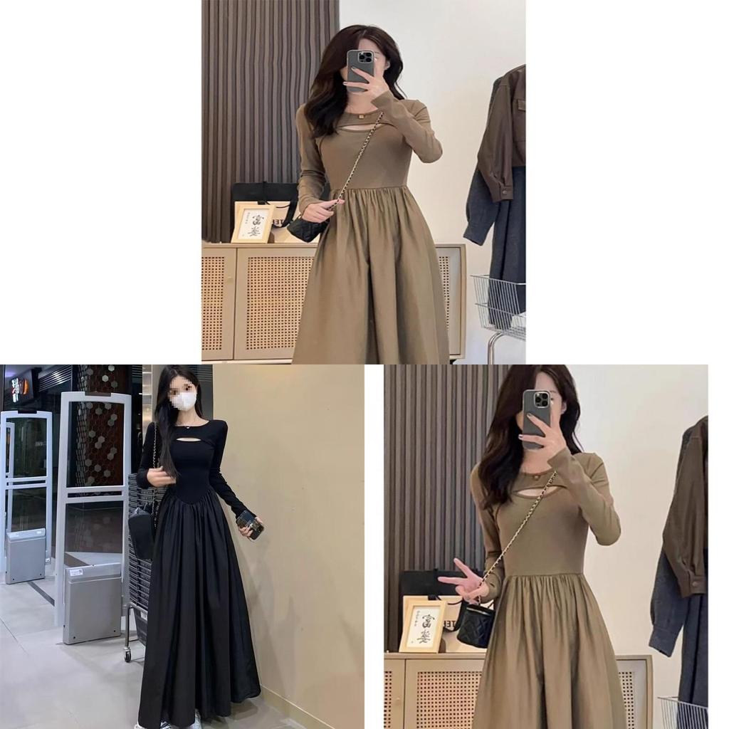 French Style Knit Spliced Long Dress With Hood For Elegant Autumn Women
