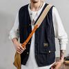 Spring Autumn Fishing Vest Solid Color Pockets Sleeveless V Neck Korean Style Loose Waistcoat for Outdoor