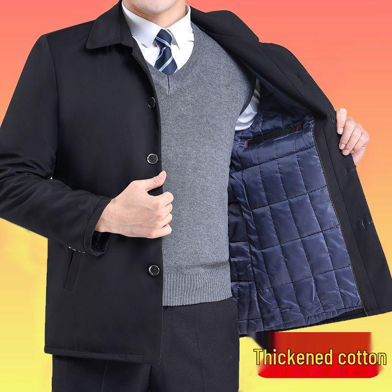 Men's Middle-aged & Elderly Thick Lapel Jacket - Casual Solid Button, Spring/Fall Outerwear