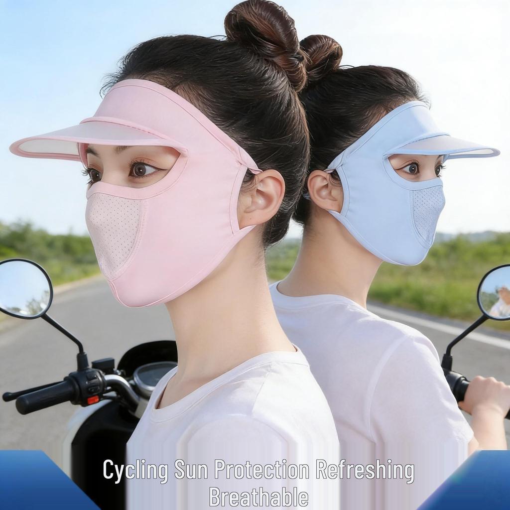 Women's Summer Anti-UV Cycling Mask & Goggles, Ice Silk Breathable Full Face Cover with Integrated Hood.