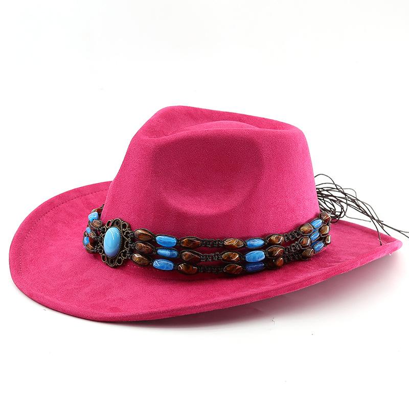 Suede men's and women's woolen denim jazz felt hat crystal decoration rolled brim hat tibetan sunshade sun protection hat