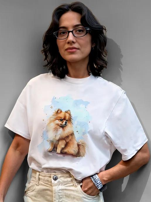 Summer T-shirt with a Spitz dog print 4XL