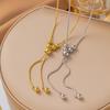 Stainless Steel Gold Color Ball Pendant Necklace For Women Simple Metal Y Shaped Long Sweater Chain Necklace  Gift