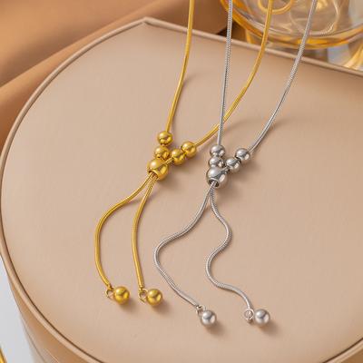 Collier Pendentif Boule Couleur Or Acier Inoxydable Pour Femmes Simple Métal en Y Long Chaîne Pull Cadeau