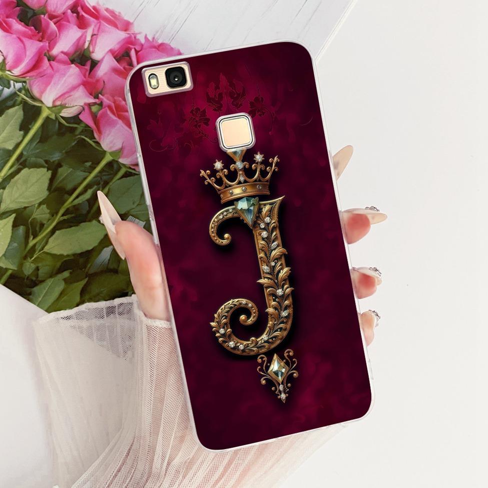 Clear For Huawei P9Lite VNS-L21 VNS-L22 Cover For Huawei P9 Lite Case Luxury Crown A-Z Letters 2D Flat Pattern Soft Phone Case