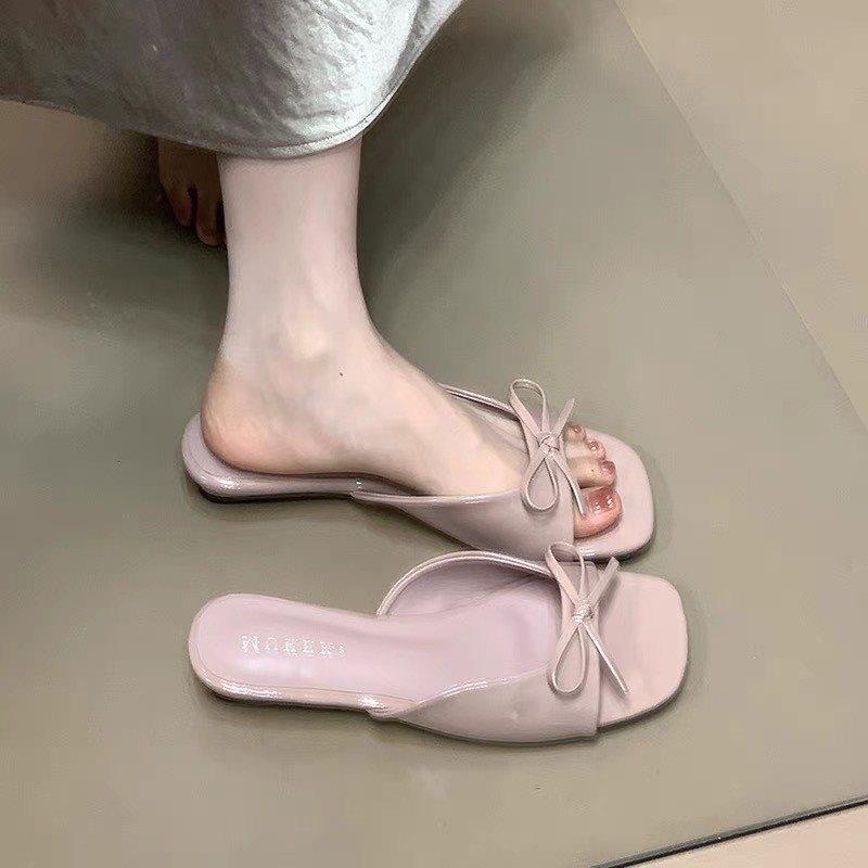 One Word OpenToed Skirt French Wedge Bow With Gentle Temperament Cool Slippers Women'S Summer Wear Fish Mouth Sandals