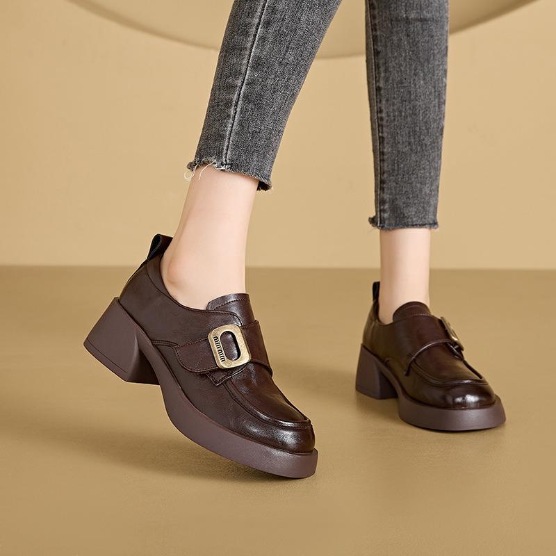 Thick-soled Leather Women's Spring Shallow Mouth Single Shoes Women's New Casual Retro Small Leather Shoes Women