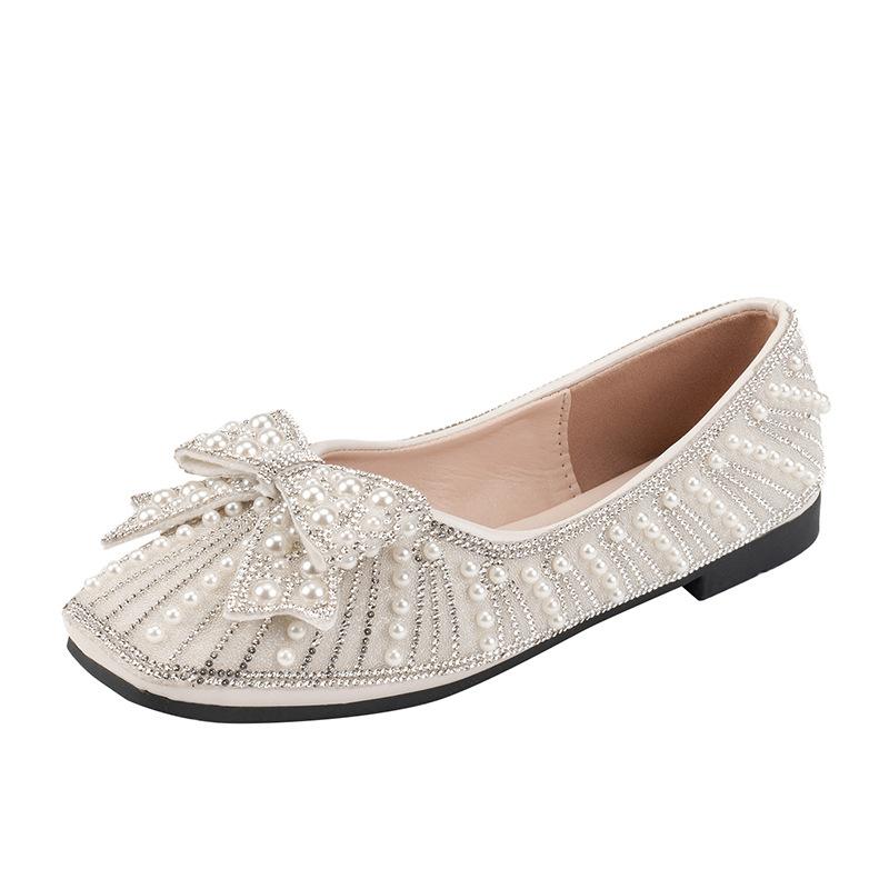 Flat-bottomed pearl bow single shoes women's new temperament soft-soled lazy one-pedal ladyshoes