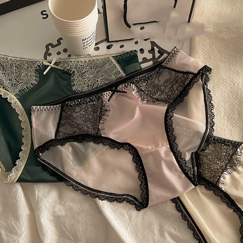 Briefs Bow Lace Panties Middle Waist Lace Briefs Temptation Sexy Panties Girl