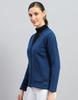 MONTE CARLO Womens Blue Solid V Neck Full Sleeves Cardigan