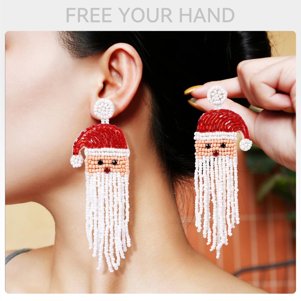 Christmas tree Merry Christmas Earrings Santa Claus Boots Ear Stud Handmade Beaded Ear Drop  Woman