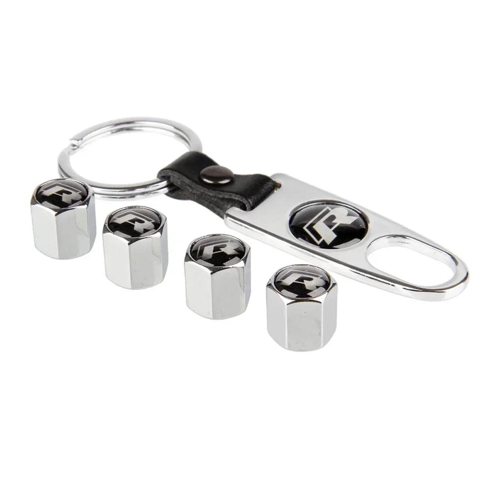 ZDFVU1 Car Wheel Tire Valve Stem Caps with Keychain for Volkswagen VW GTI SRacing Rline R Emblem TOURAN PASSAT GOLF JETTA TOUAREG T-ROC