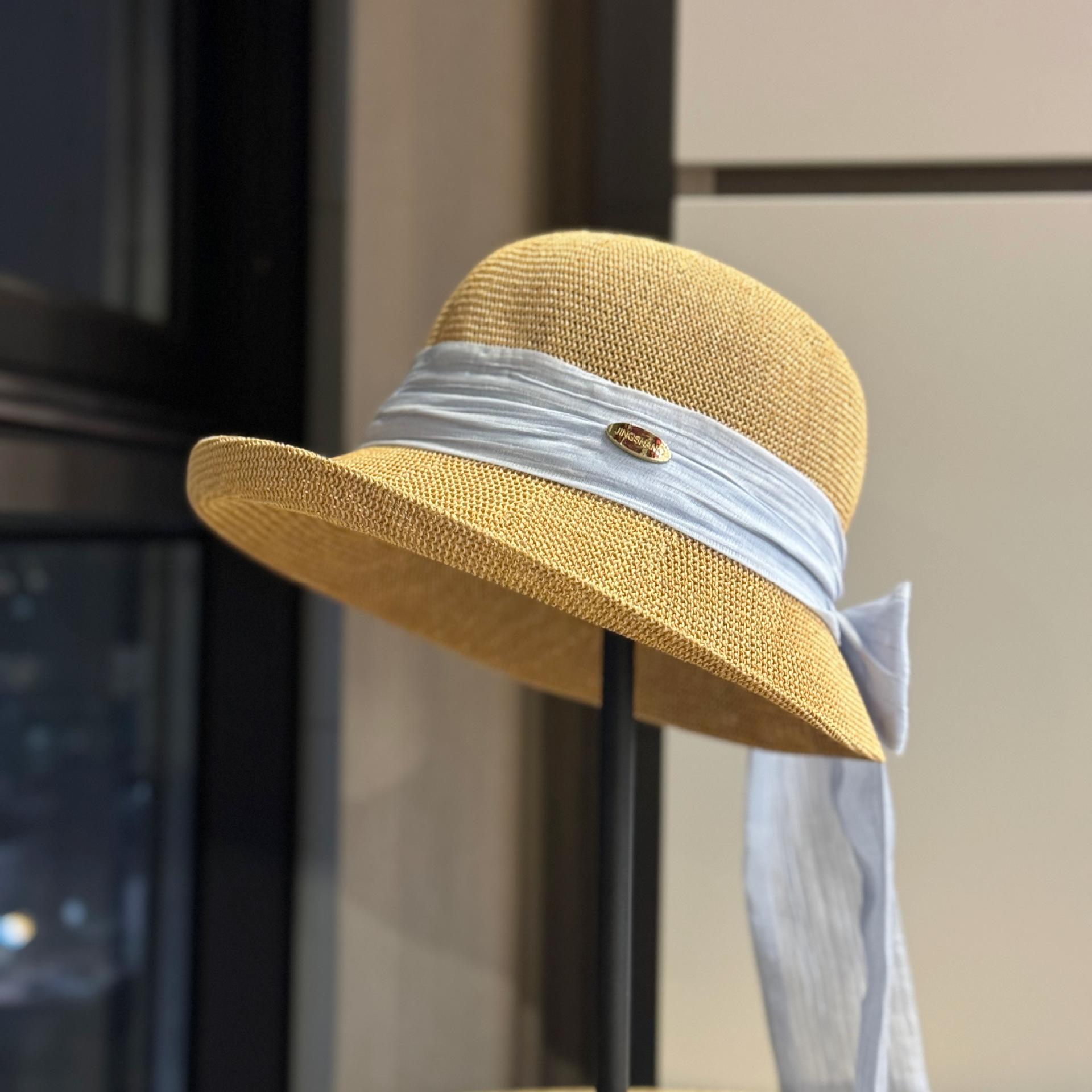 

Elegant women s straw hat with ribbons2026New Summer Wide-Brim Sun Protection Hat for Beach Vacations, Fisherman s Hat Adult54-60Adjustable коричневий
