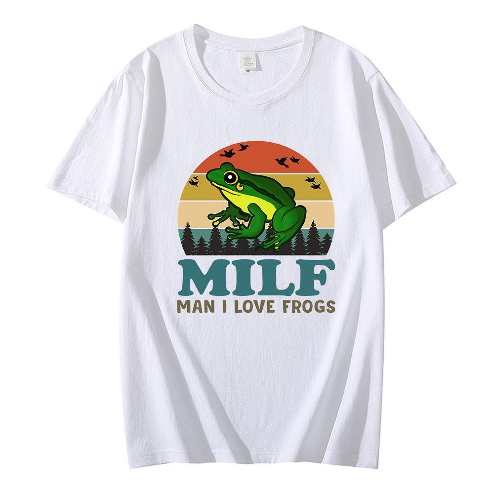 

MILF Man I Love Frogs Funny Saying Frog Amphibian Lovers Vintage Funny Unisex Casual Loose Oversized Cotton T Shirt 4XL