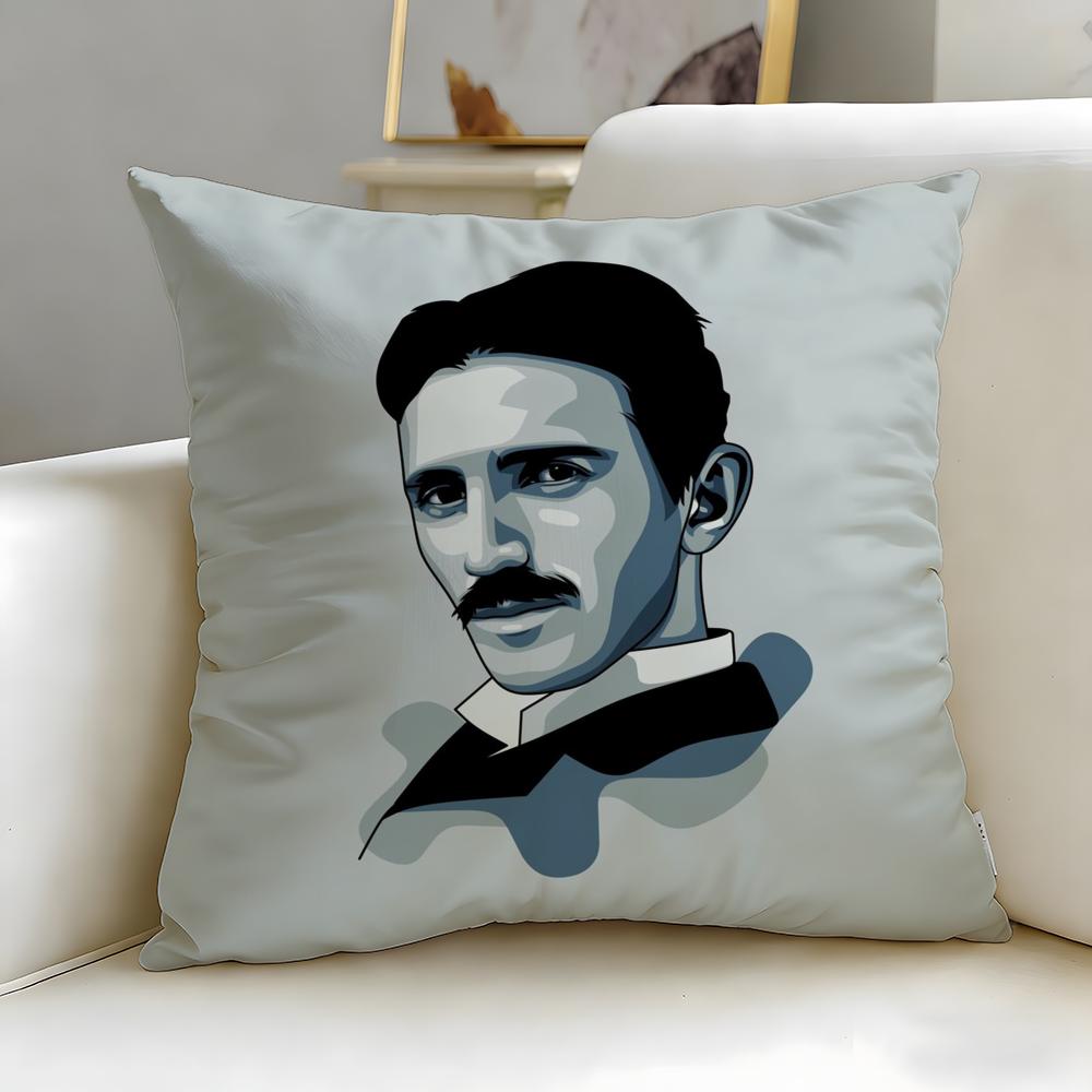 classic scientist Nikola Tesla Cushion Cover Soft EasyWash Pillow Case Versatile for Couch Bed Travel and Office