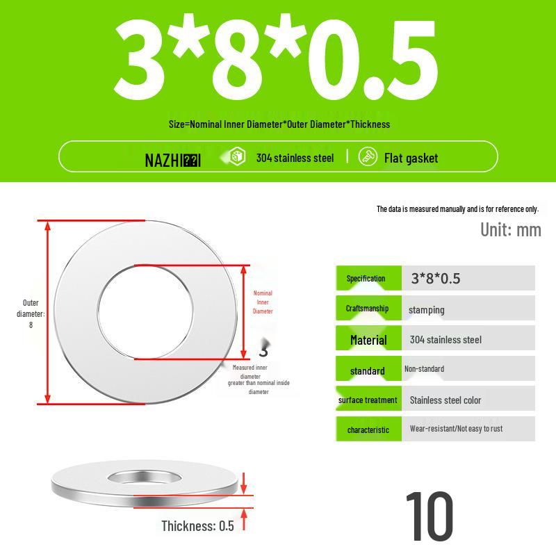 Thickened 304 Stainless Steel Flat Washer Spacer (M4-M8)